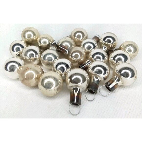 MCM Christmas Ornament Set Of 20 Feather Tree Silver Glass Shiny Brite 1950s - Picture 1 of 9